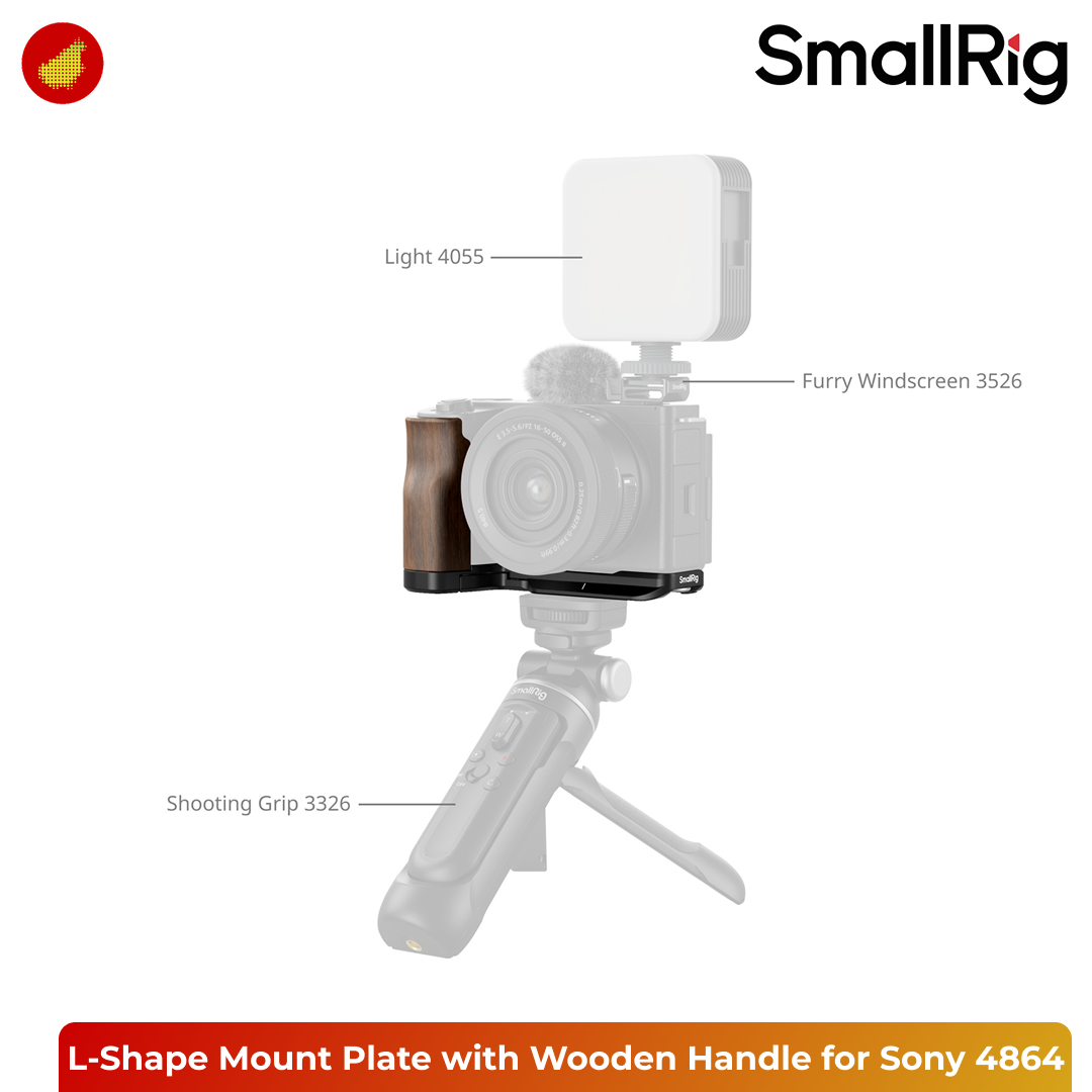 SmallRig L-Shape Mount Plate with Wooden Handle for Sony ZV-E10 II