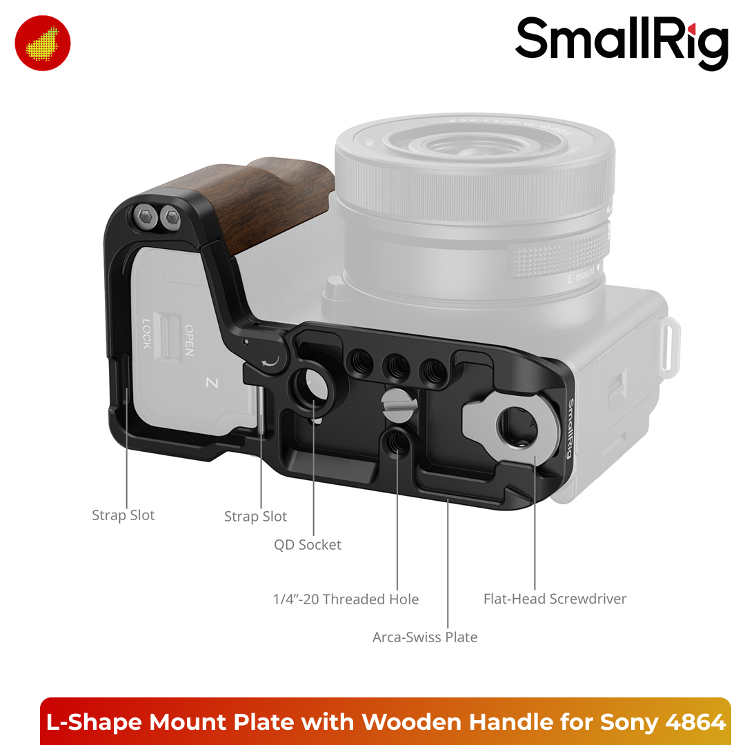 SmallRig L-Shape Mount Plate with Wooden Handle for Sony ZV-E10 II