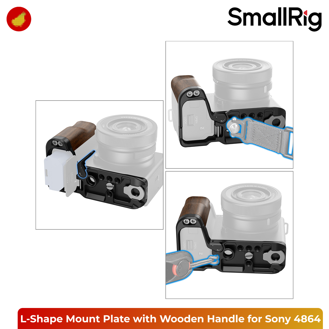 SmallRig L-Shape Mount Plate with Wooden Handle for Sony ZV-E10 II