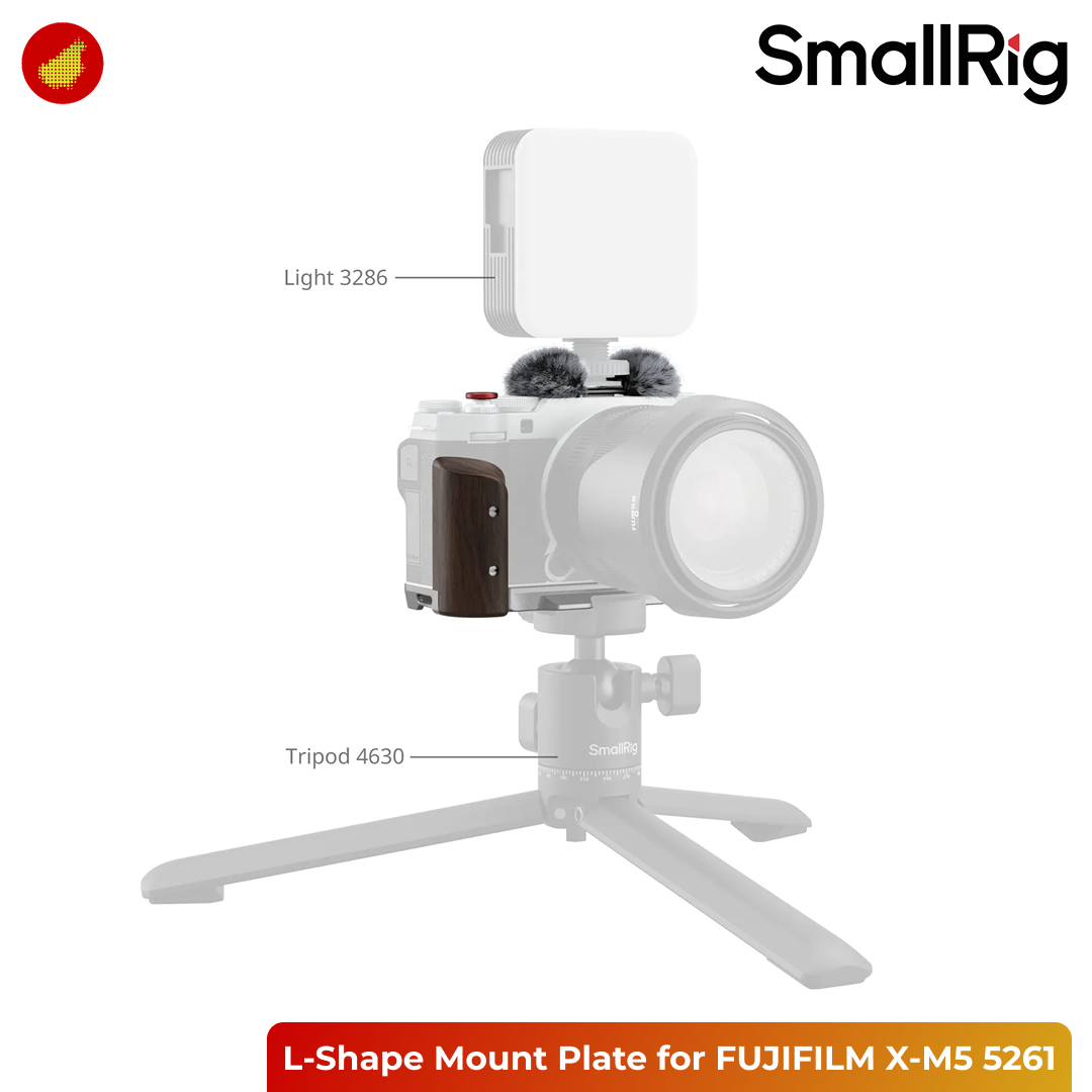 SmallRig L-Shape Mount Plate with Wooden Handle for FUJIFILM X-M5 - Silver 5261