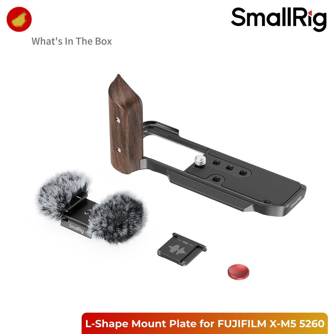 SmallRig L-Shape Mount Plate with Wooden Handle for FUJIFILM X-M5 - Black 5260 | Silver 5261