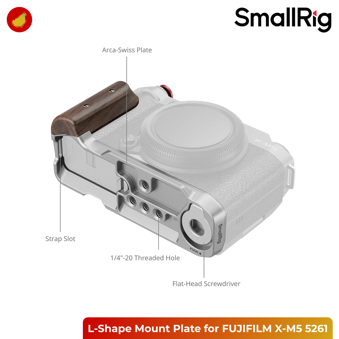 SmallRig L-Shape Mount Plate with Wooden Handle for FUJIFILM X-M5 - Silver 5261
