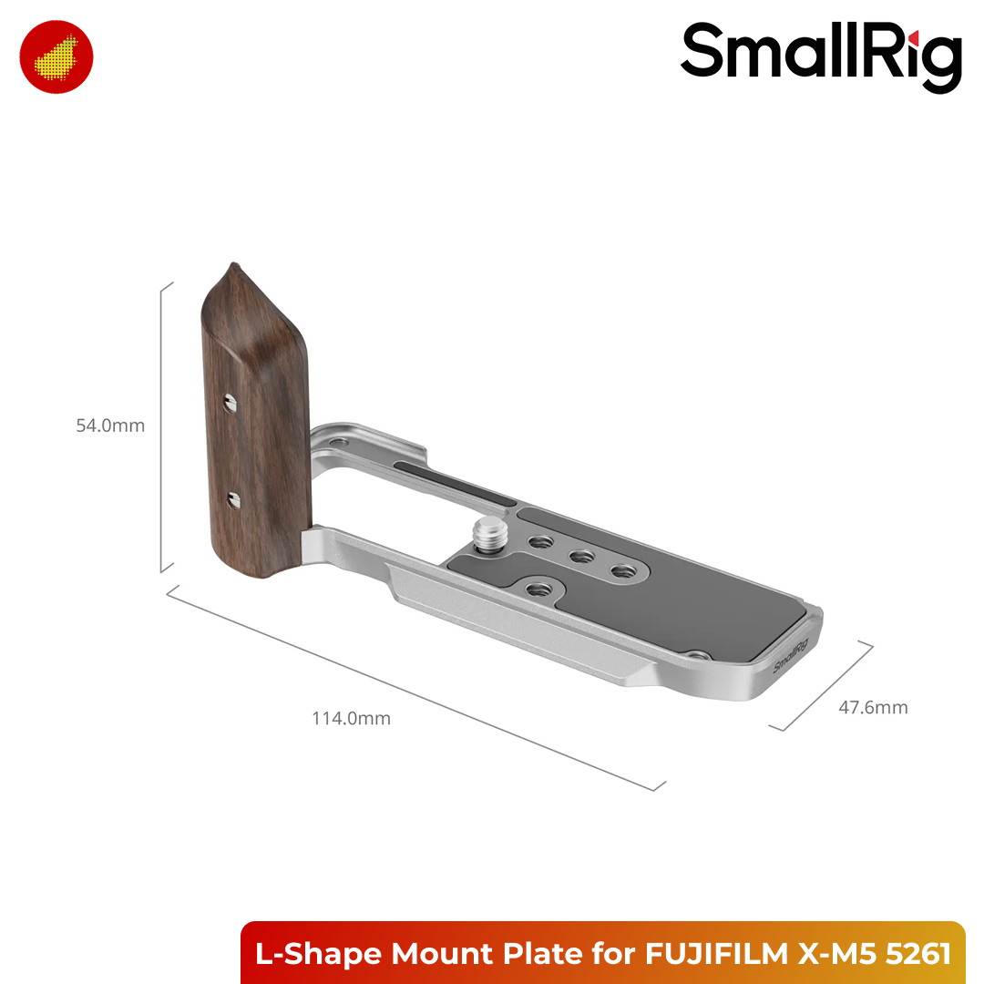 SmallRig L-Shape Mount Plate with Wooden Handle for FUJIFILM X-M5 - Silver 5261