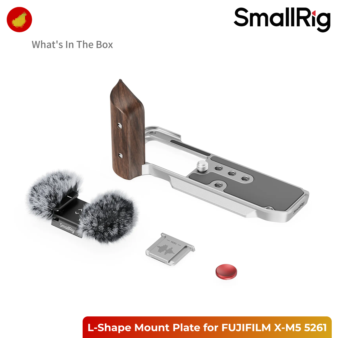 SmallRig L-Shape Mount Plate with Wooden Handle for FUJIFILM X-M5 - Silver 5261