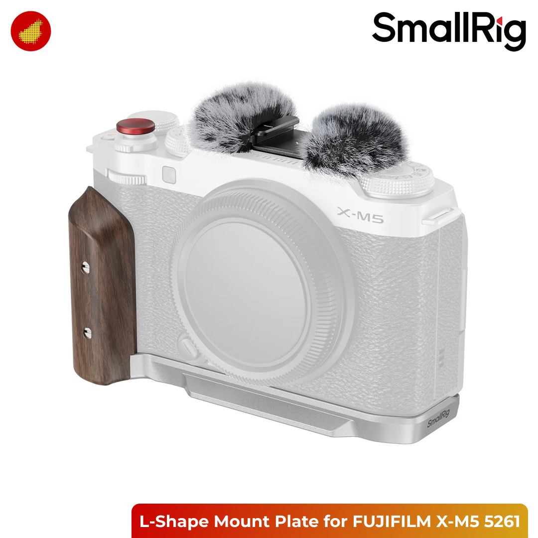 SmallRig L-Shape Mount Plate with Wooden Handle for FUJIFILM X-M5 - Silver 5261