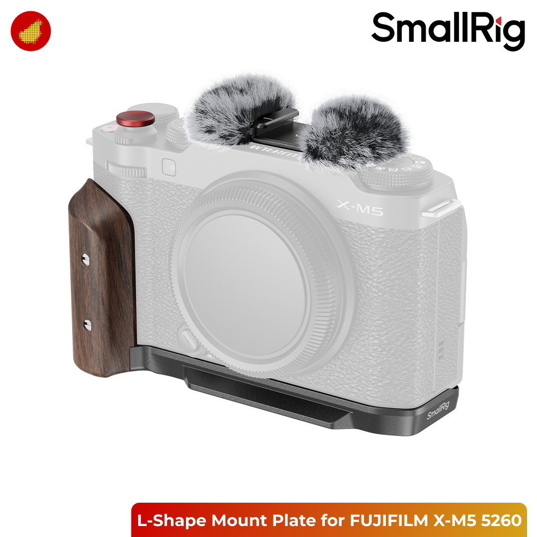 SmallRig L-Shape Mount Plate with Wooden Handle for FUJIFILM X-M5 - Black 5260 | Silver 5261