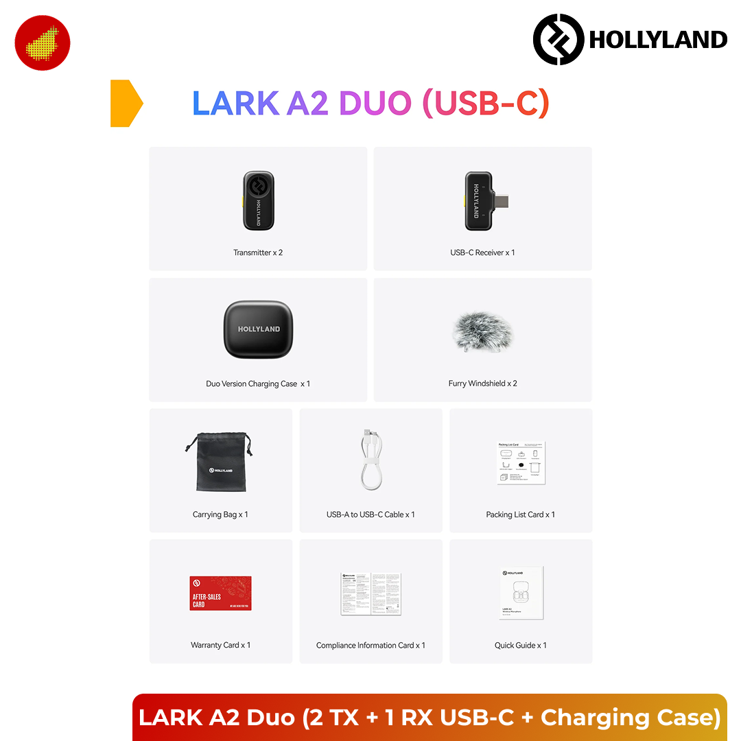 Hollyland LARK A2 Duo (2 TX + 1 RX USB-C + Charging Case)