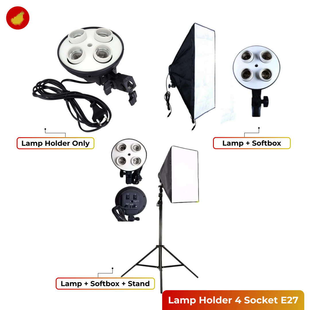 Lamp Holder 4 Socket E27 with / without Softbox and Stand - SLH3
