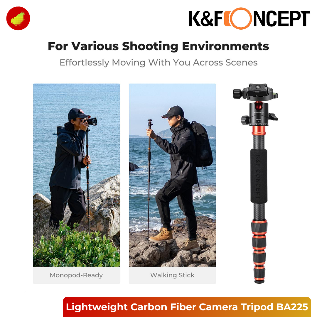 K&F Concept BA225 Lightweight Carbon Fiber Camera Tripod with BH-25L 360° Ball Head - 077V3A