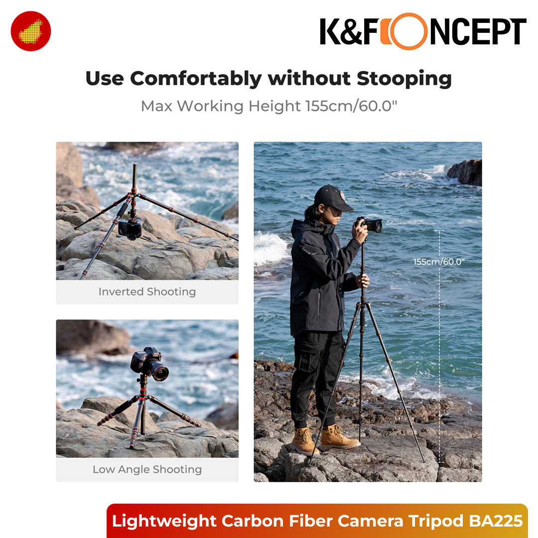 K&F Concept BA225 Lightweight Carbon Fiber Camera Tripod with BH-25L 360° Ball Head - 077V3A