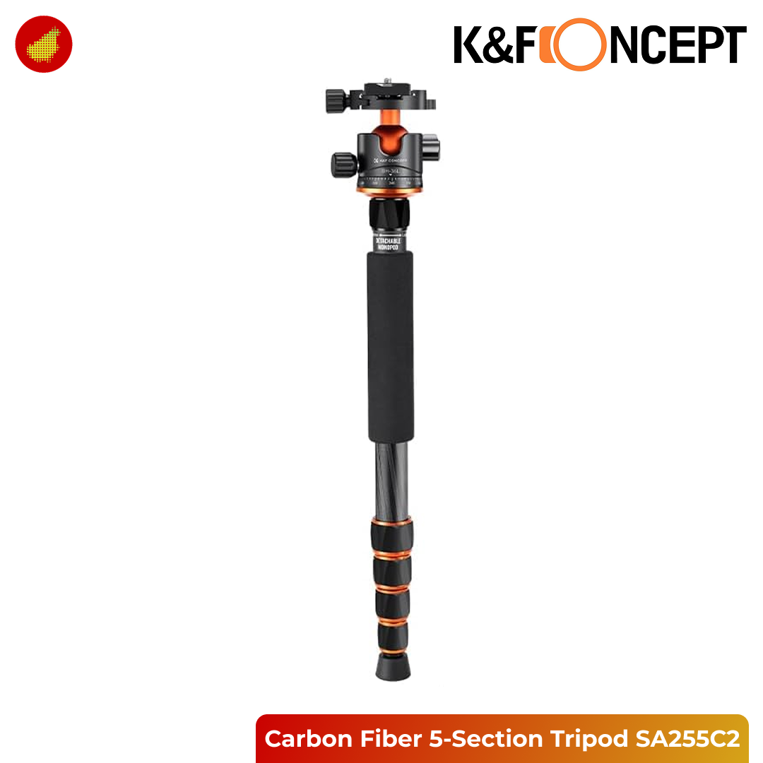K&F Concept SA255C2 Carbon Fiber 5-Section Tripod with with BH-36L 360° Ball Head & Detachable Monopod - 103V1