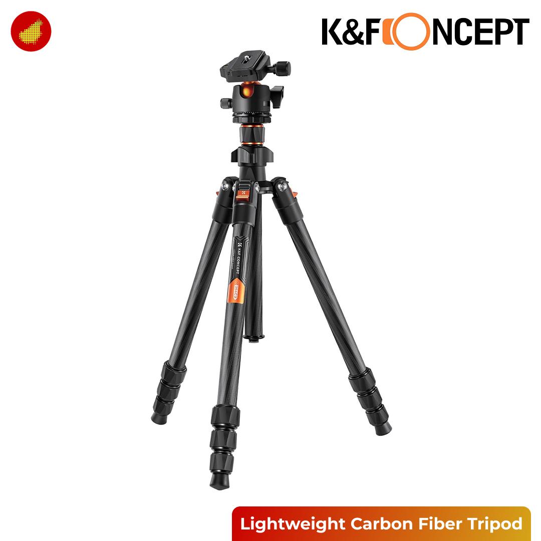 K&F Concept Lightweight Carbon Fiber Camera Travel Tripod with Metal Ball Head - K254C2