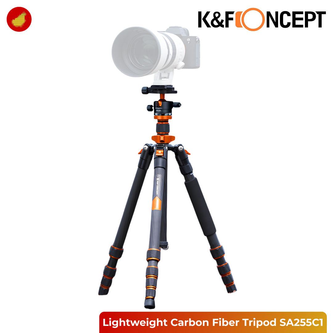 K&F Concept SA255C1 Lightweight Carbon Fiber Tripod Phone Mount with BH-28L 360° Ball Head - 093V2