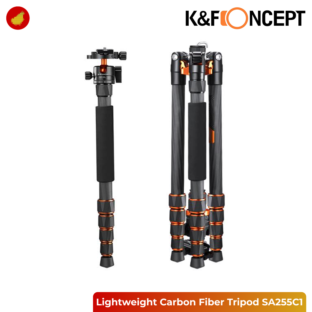 K&F Concept SA255C1 Lightweight Carbon Fiber Tripod Phone Mount with BH-28L 360° Ball Head - 093V2