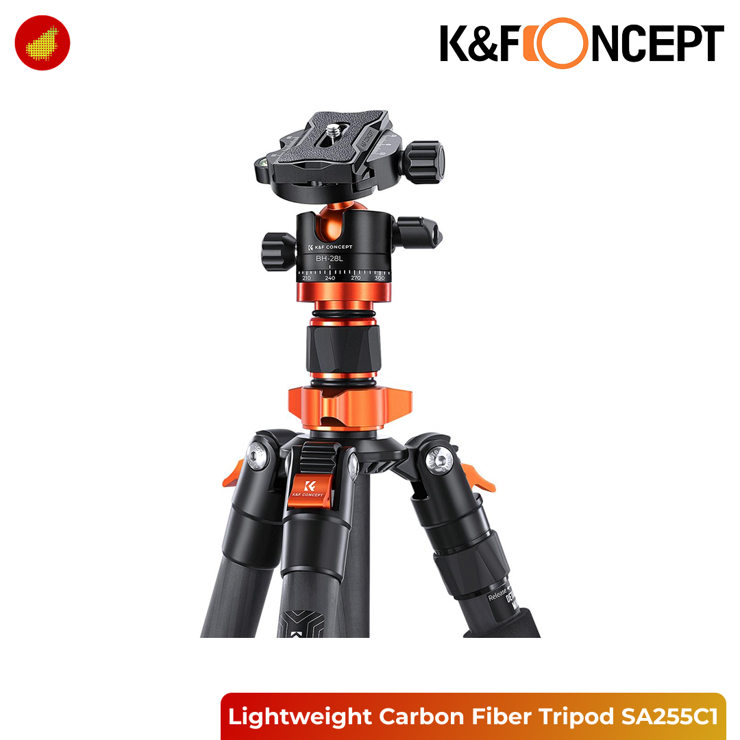 K&F Concept SA255C1 Lightweight Carbon Fiber Tripod Phone Mount with BH-28L 360° Ball Head - 093V2