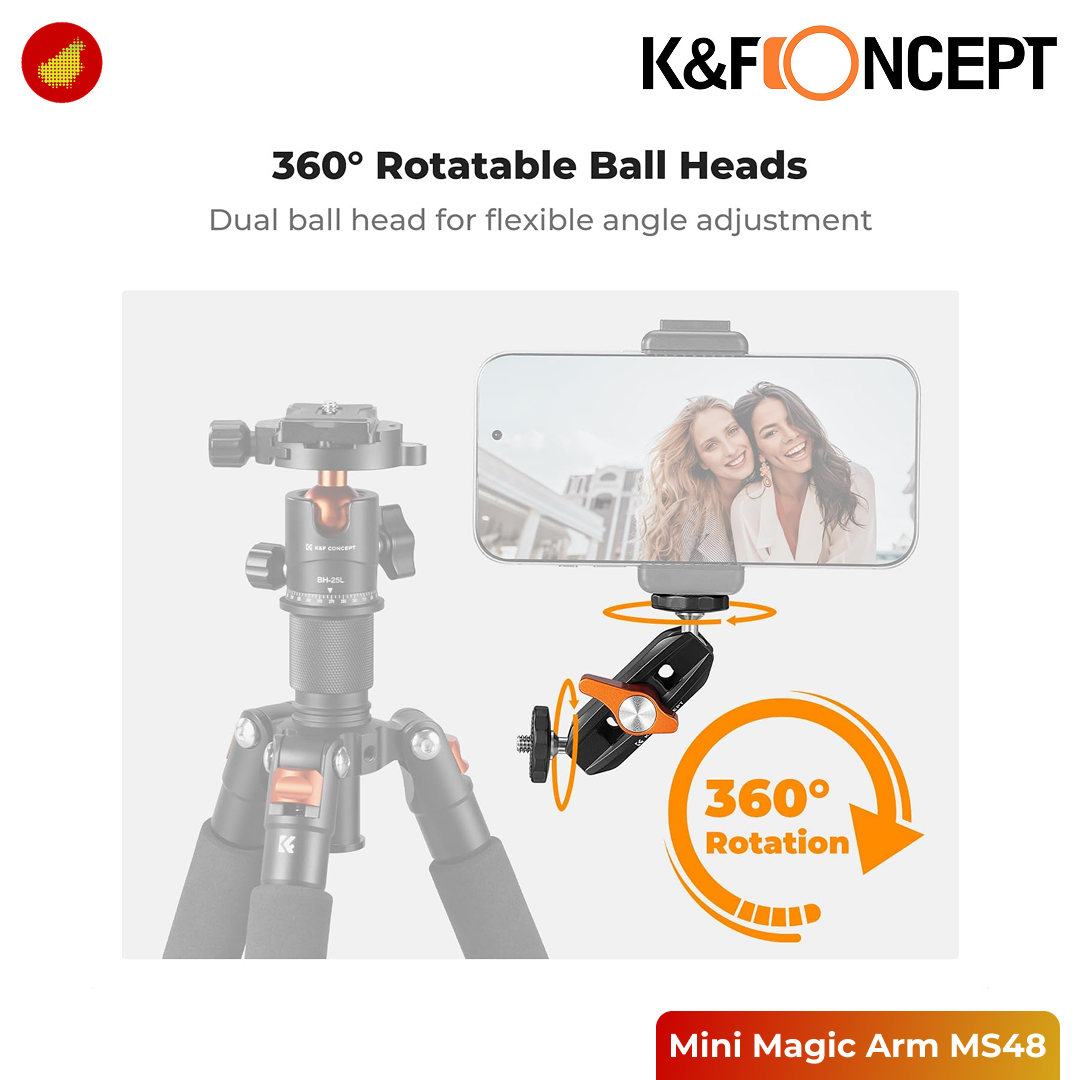 K&F Concept Dual Ball Heads Mini Magic Arm with 1/4