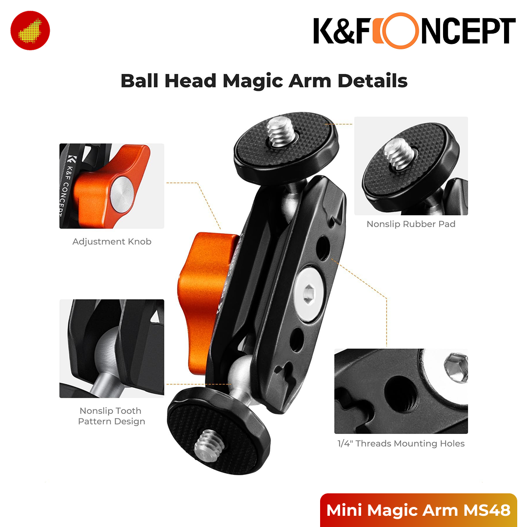 K&F Concept Dual Ball Heads Mini Magic Arm with 1/4