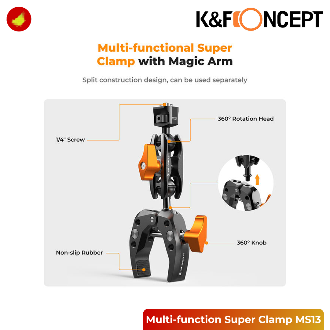 K&F Concept Multi-function Super Clamp with Ball Head Magic Arm MS13 - KF31.083