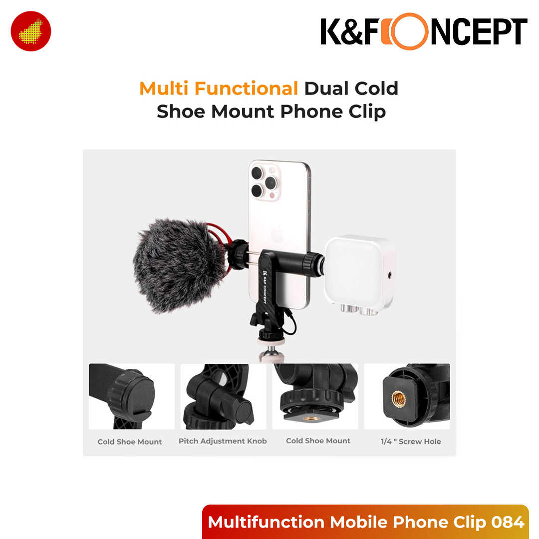 K&F Concept Multifunction Mobile Phone Clamp Clip with Two Cold Shoe Mount 360° Adjustment - KF31.084