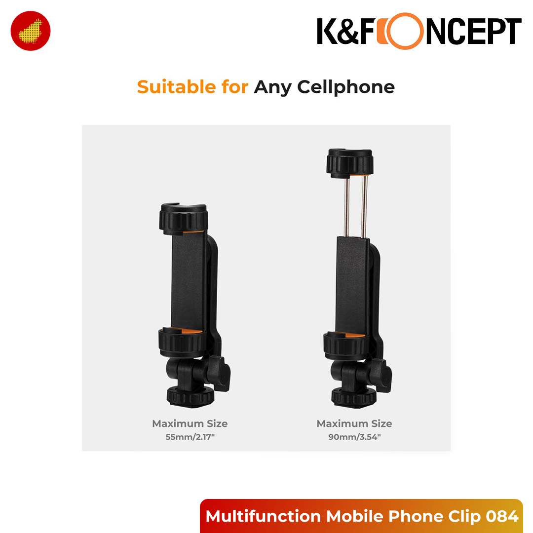 K&F Concept Multifunction Mobile Phone Clamp Clip with Two Cold Shoe Mount 360° Adjustment - KF31.084
