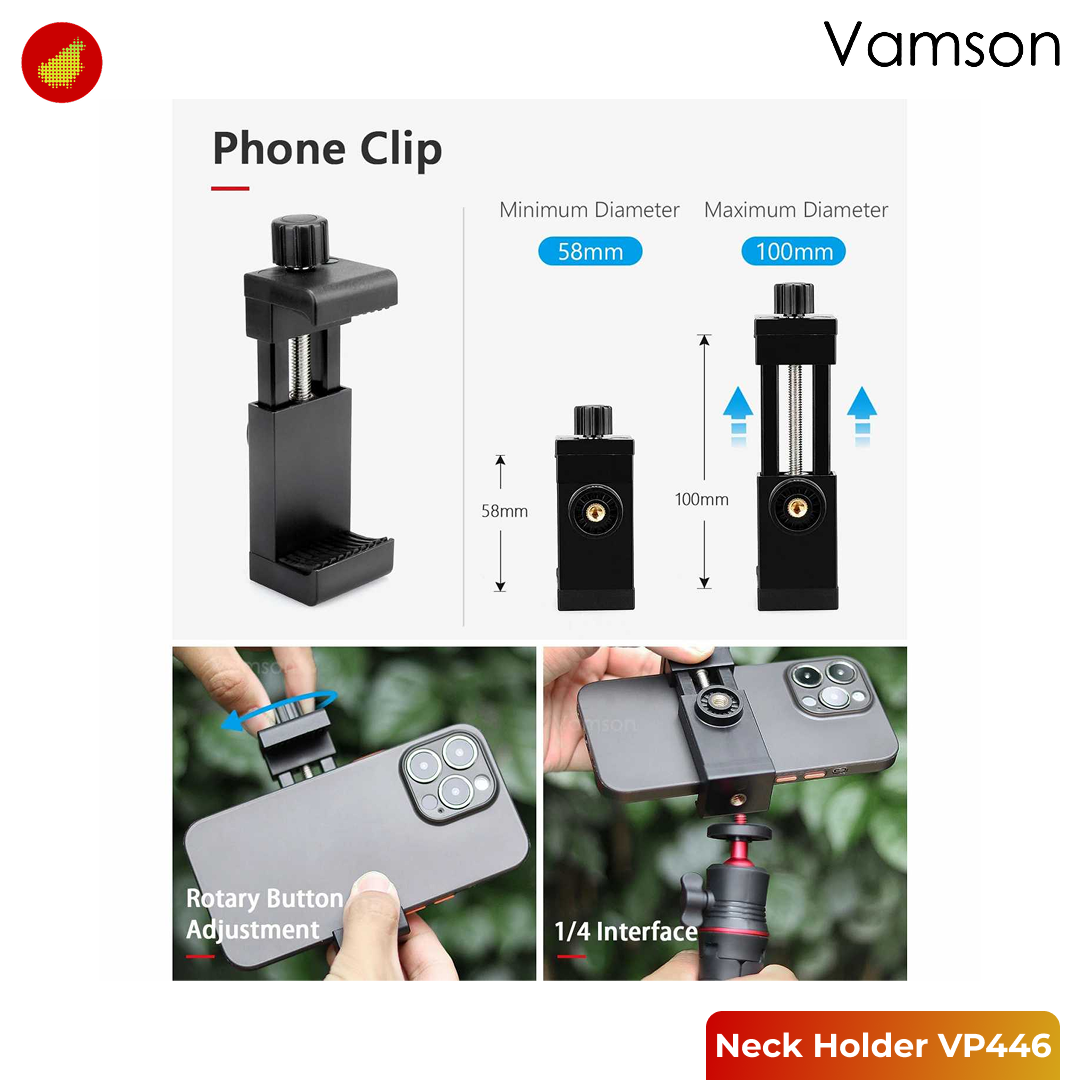 Vamson Neck Holder Mount with Phone Holder and Bluetooth Remote