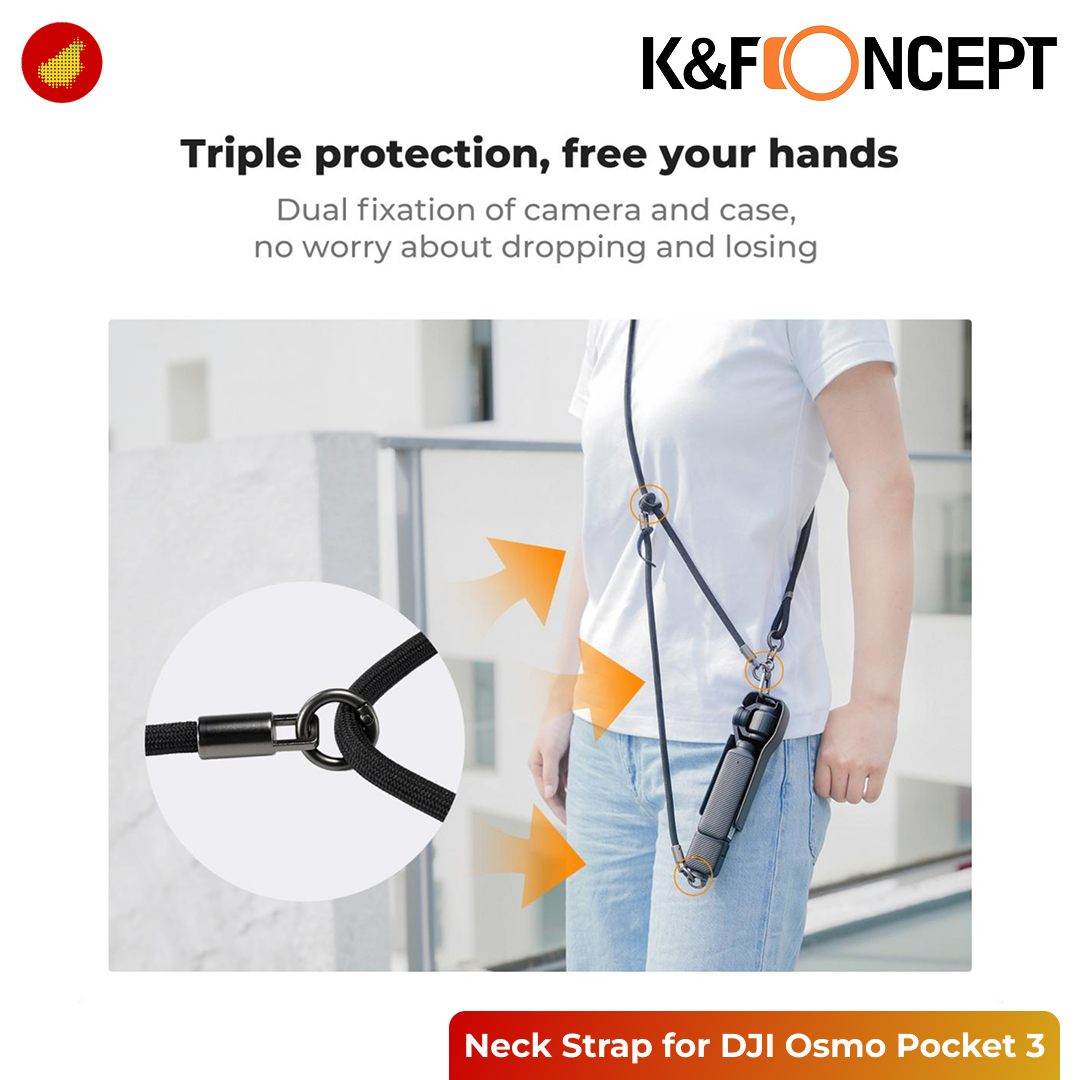 K&F Concept Neck Strap with Shoulder Strap and 6.5mm Screw for DJI Osmo Pocket 3 - KF14.009