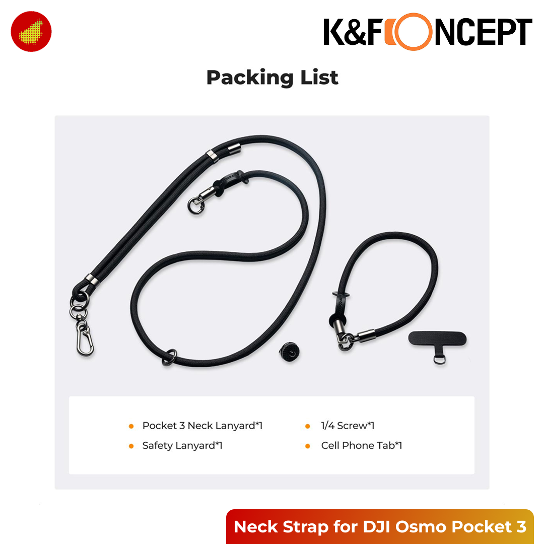 K&F Concept Neck Strap with Shoulder Strap and 6.5mm Screw for DJI Osmo Pocket 3 - KF14.009