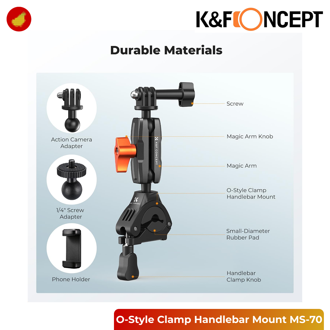 K&F Concept MS-70 O-Style Clamp Handlebar Mount with 360° Dual Ball Head - KF31.205S1