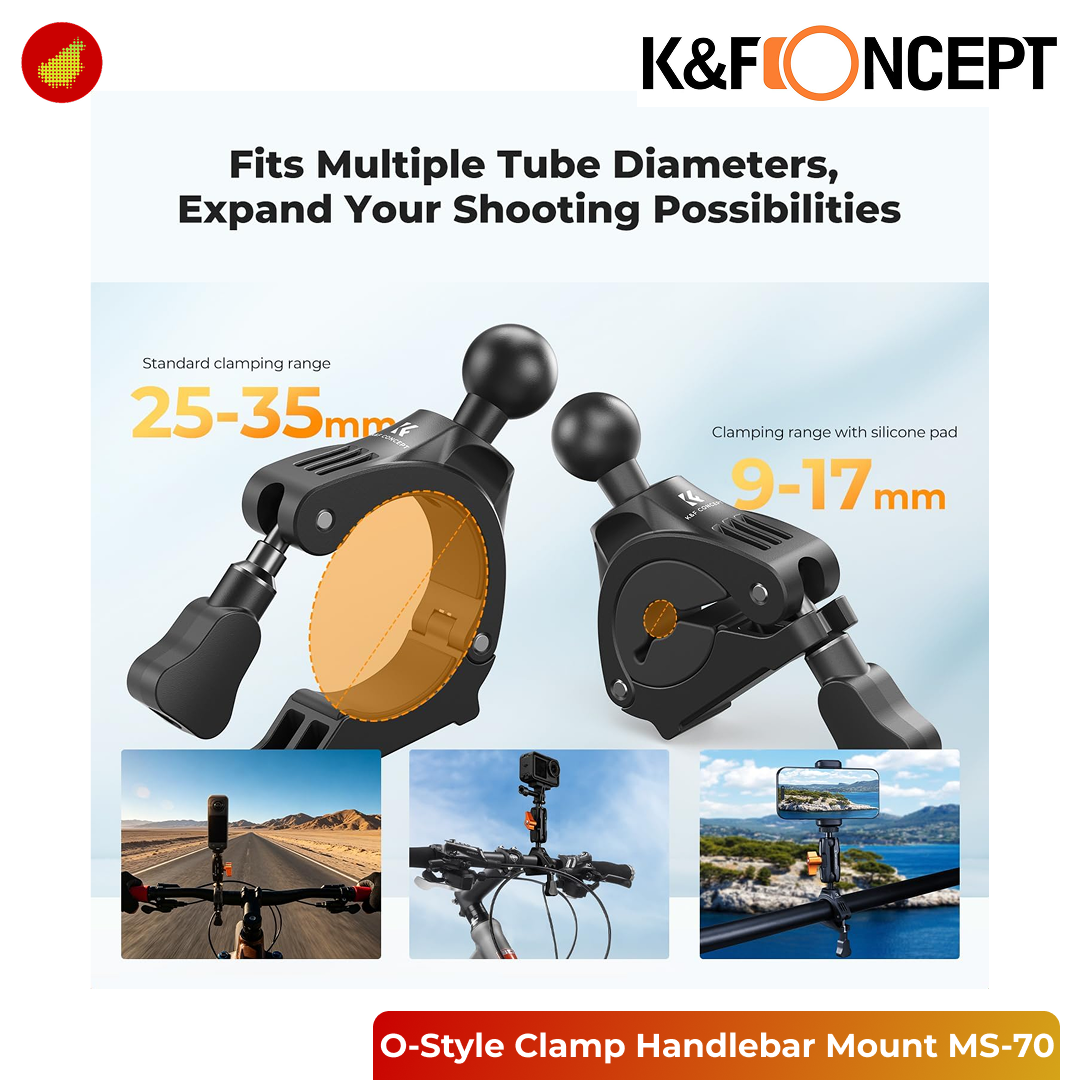 K&F Concept MS-70 O-Style Clamp Handlebar Mount with 360° Dual Ball Head - KF31.205S1