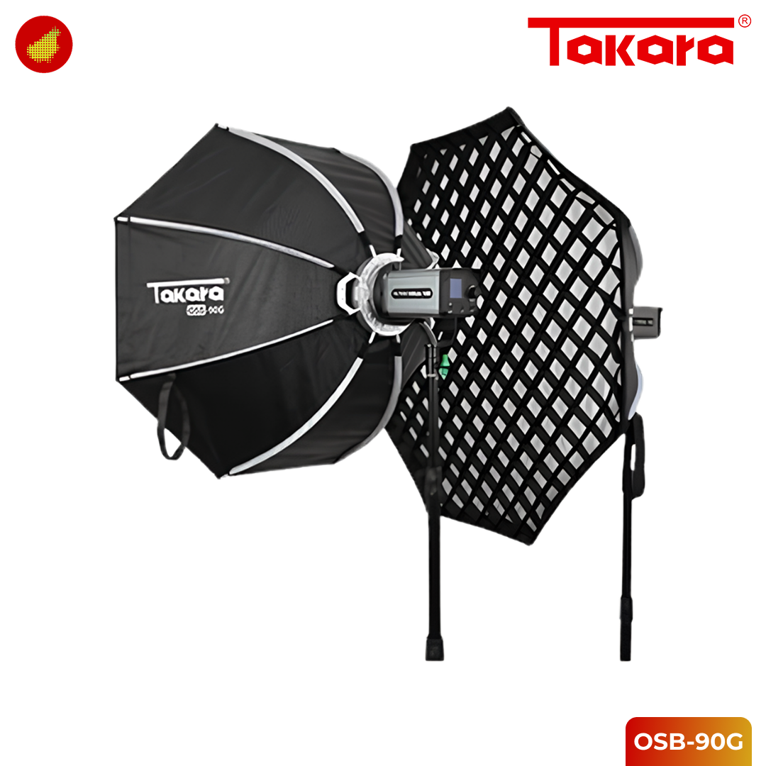 Takara OSB-90G Octagon with Grid Lightweight & Foldable Soft Box Mount Bowen