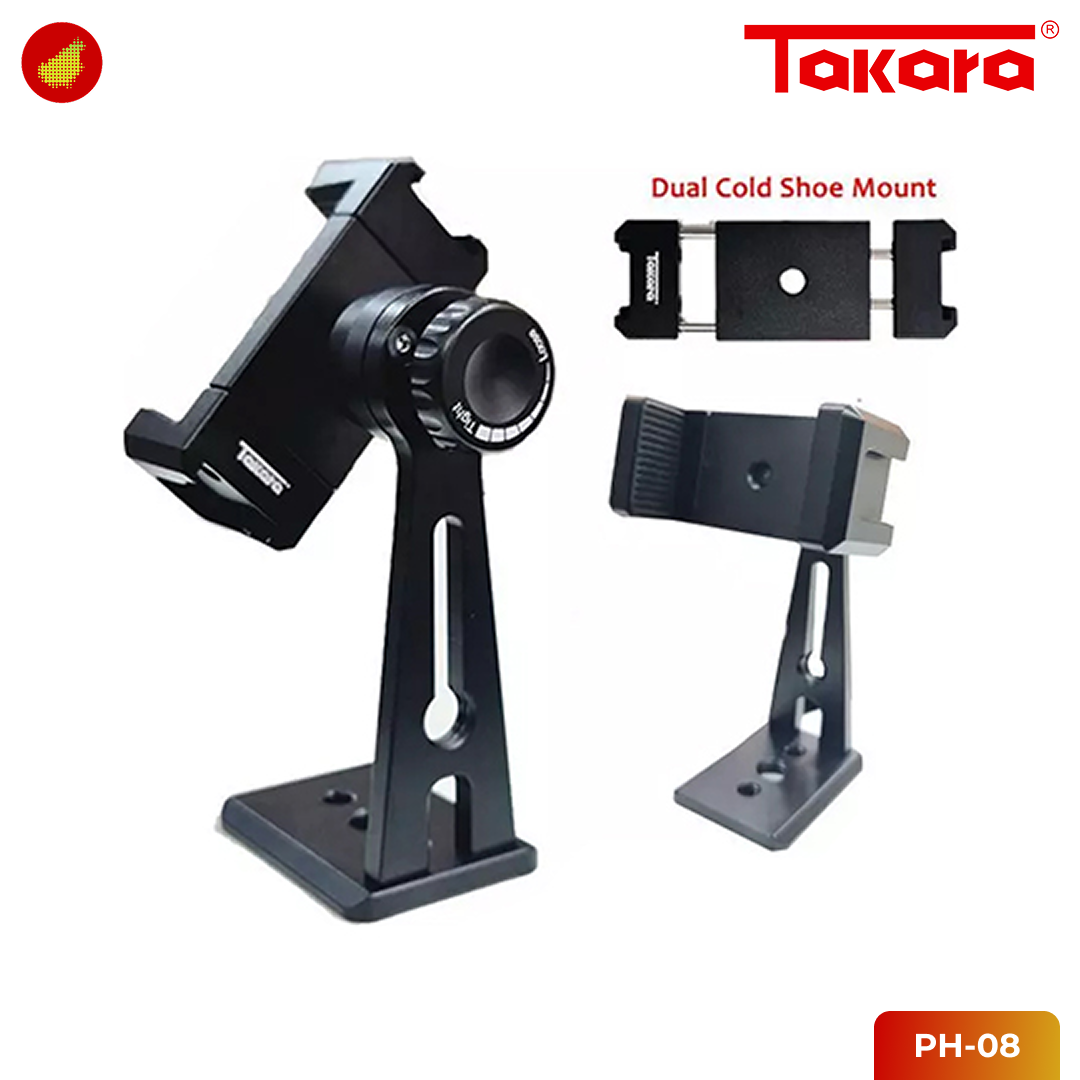 Takara PH-08 djustable 360° Metal Phone Holder with Dual Cold Shoe & Arca Swiss Base