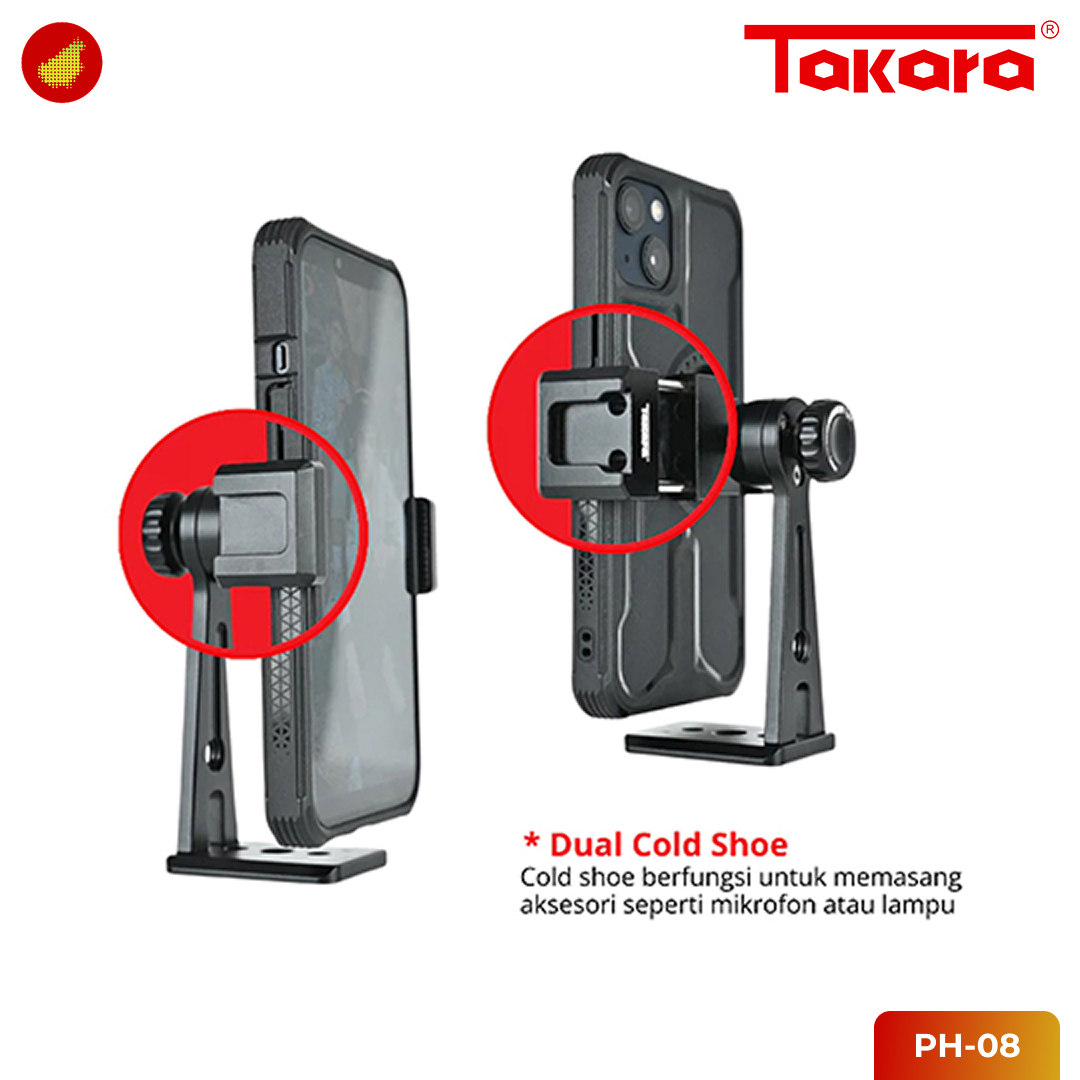 Takara PH-08 djustable 360° Metal Phone Holder with Dual Cold Shoe & Arca Swiss Base