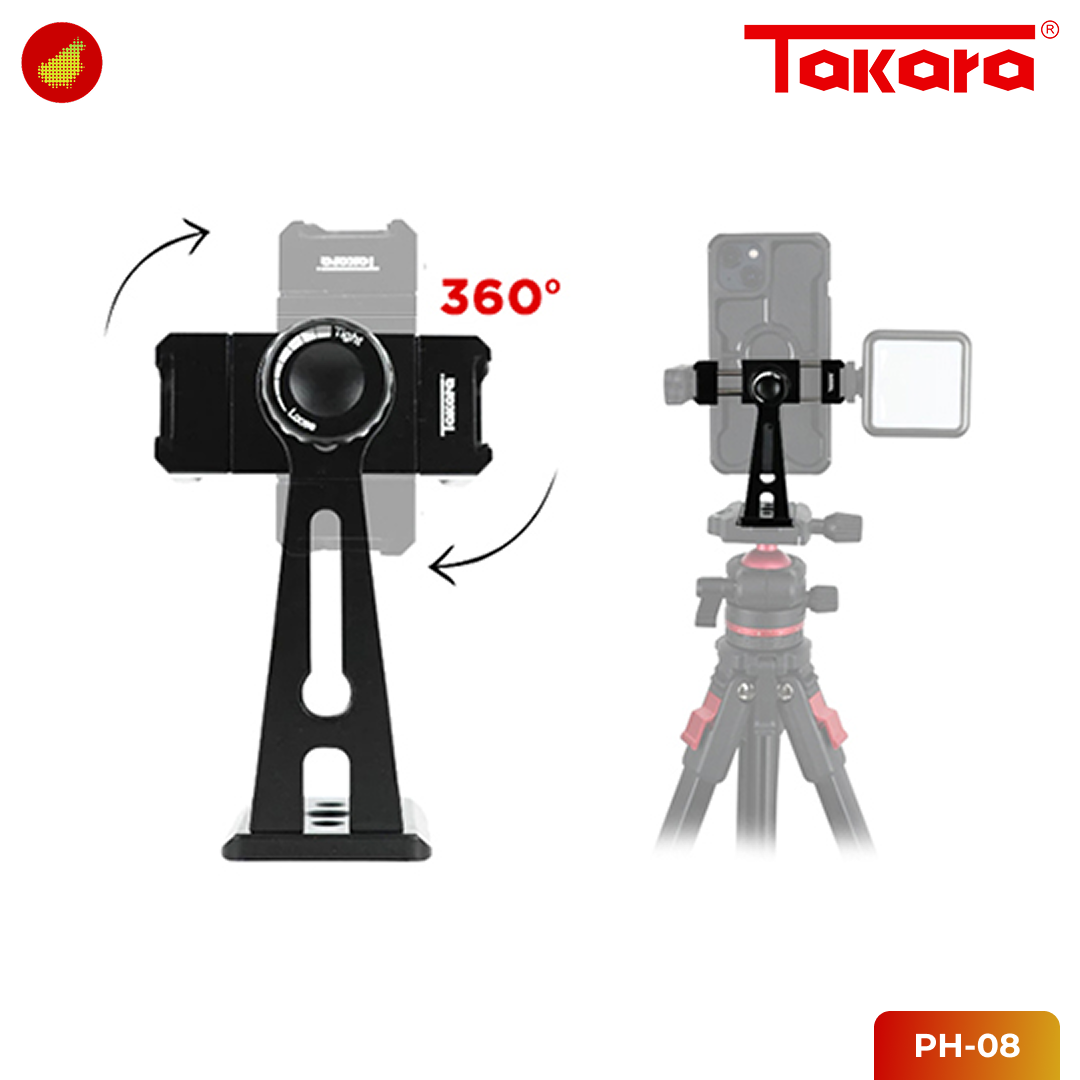 Takara PH-08 djustable 360° Metal Phone Holder with Dual Cold Shoe & Arca Swiss Base