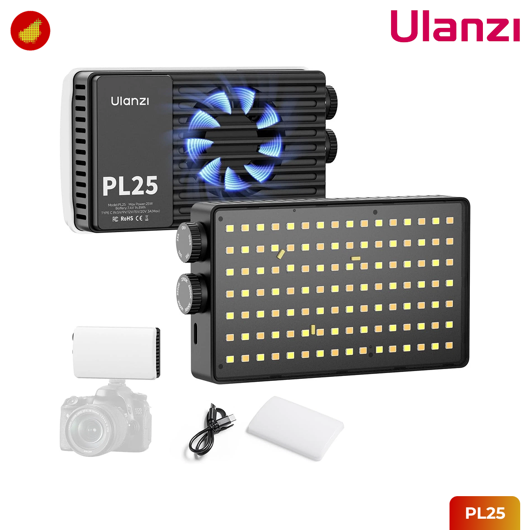 Ulanzi PL25 LED Panel Light 25W Video Light Fan-Cooled Lampu Pocket LED Portable for Travel Vlog Outdoor / Studio Photography Indoor