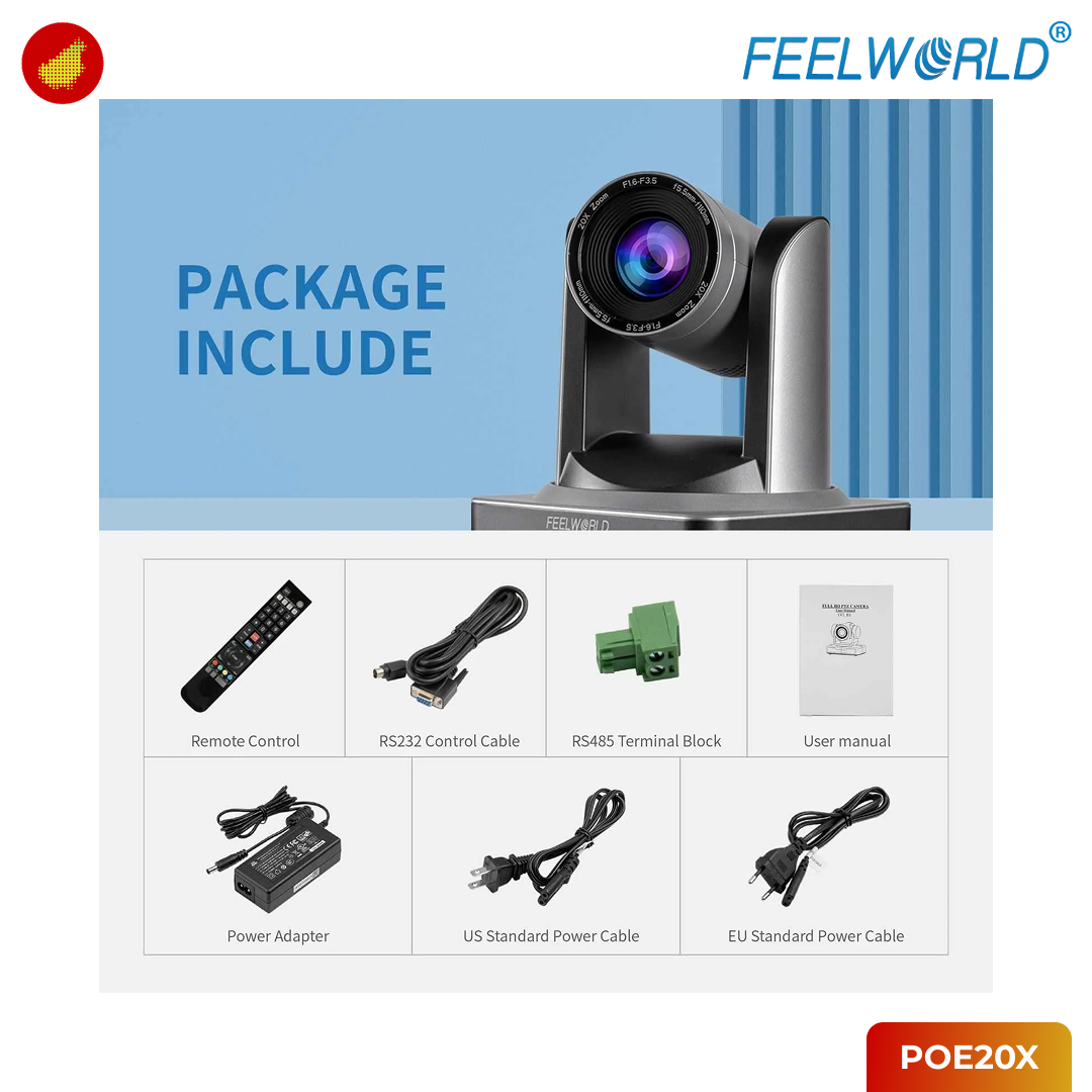 FeelWorld POE20X SDI HDMI PoE PTZ Streaming Camera with 20x Optical Zoom