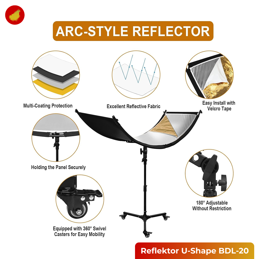 Reflektor U-Shape Fotografi Studio 4-in-1 Stand 100x50cm / 180x60cm - BDL-20