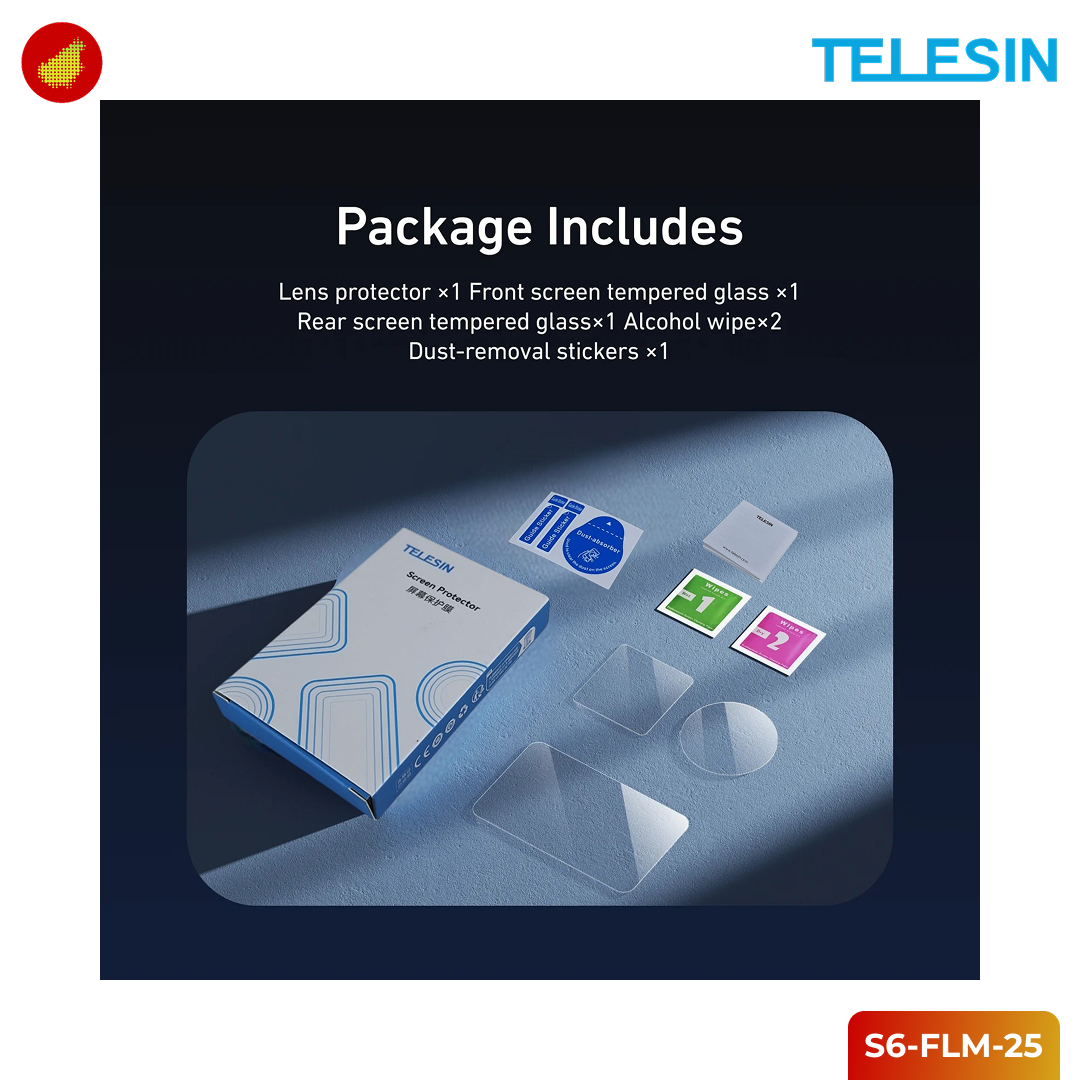 TELESIN Tempered Glass Protective Film DJI Osmo Action 6 One Set - S6-FLM-25