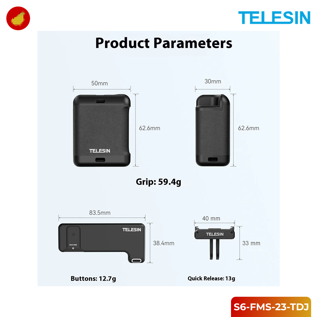 TELESIN Handle Grip Frame Case for DJI Action 3 / 4 / 5 Pro Camera Protector - S6-FMS-23-TDJ
