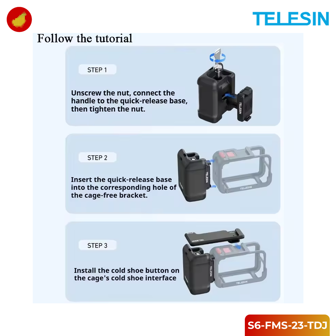 TELESIN Handle Grip Frame Case for DJI Action 3 / 4 / 5 Pro Camera Protector - S6-FMS-23-TDJ