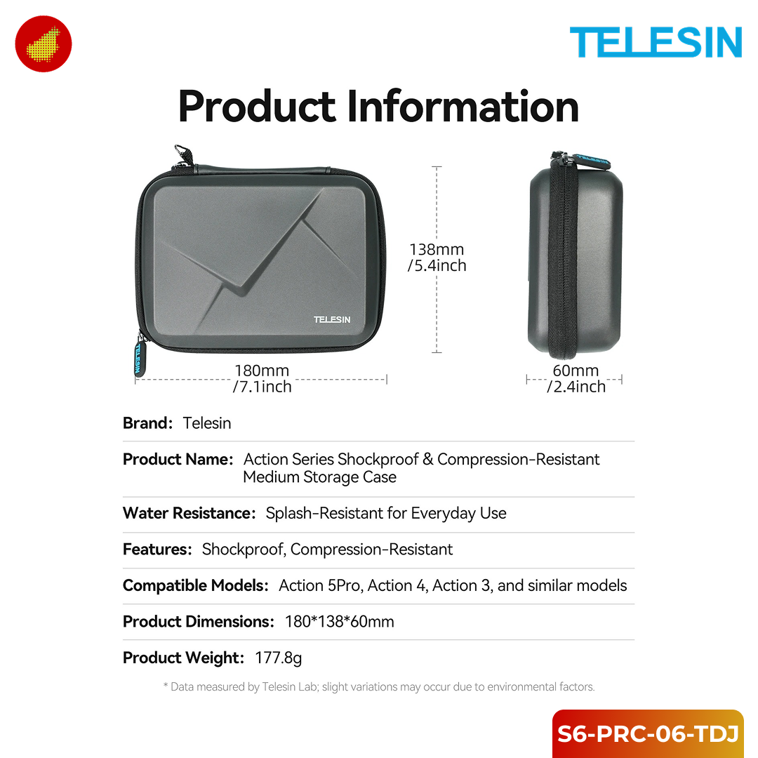 TELESIN Action Cam Hard Case for DJI Osmo Action 3/4/5 Pro Waterproof - S6-PRC-06-TDJ
