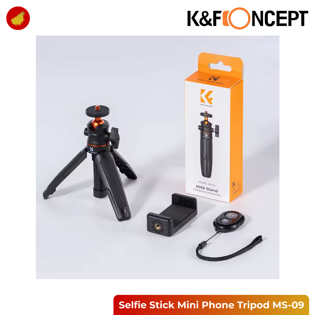 K&F Concept MS-09 Selfie Stick Mini Phone Tripod with Bluetooth Remote for Smartphone - 128V3