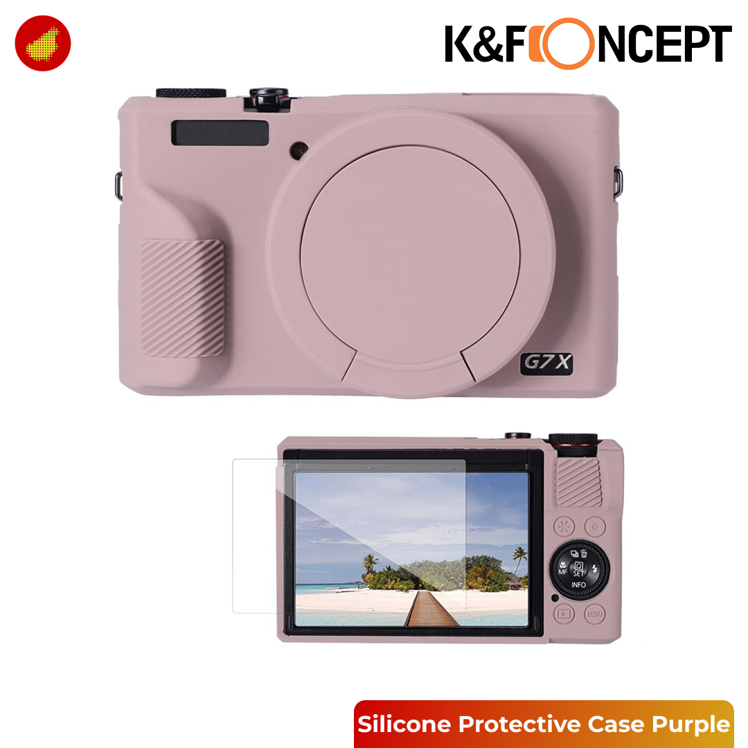 K&F Concept Canon G7X III Silicone Protective Case with Screen Protector Set - Black 228 | Pink 229 | Beige 230 | Purple 231