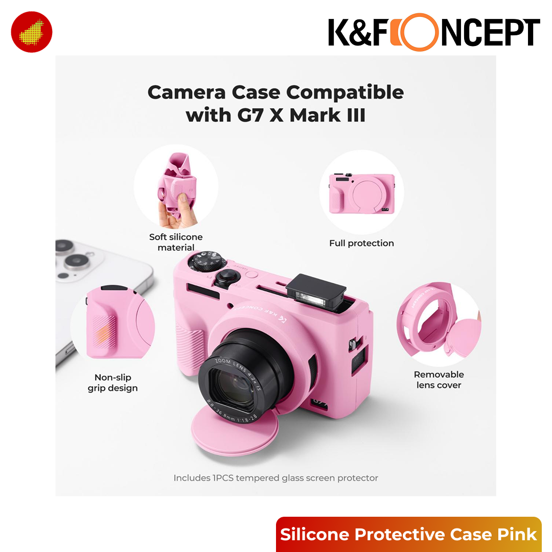 K&F Concept Canon G7X III Silicone Protective Case with Screen Protector Set - Black 228 | Pink 229 | Beige 230 | Purple 231