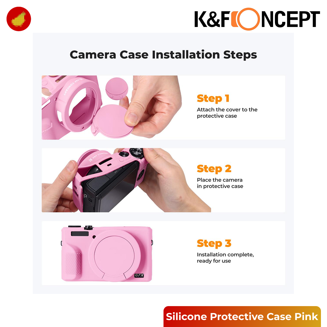 K&F Concept Canon G7X III Silicone Protective Case with Screen Protector Set - Black 228 | Pink 229 | Beige 230 | Purple 231