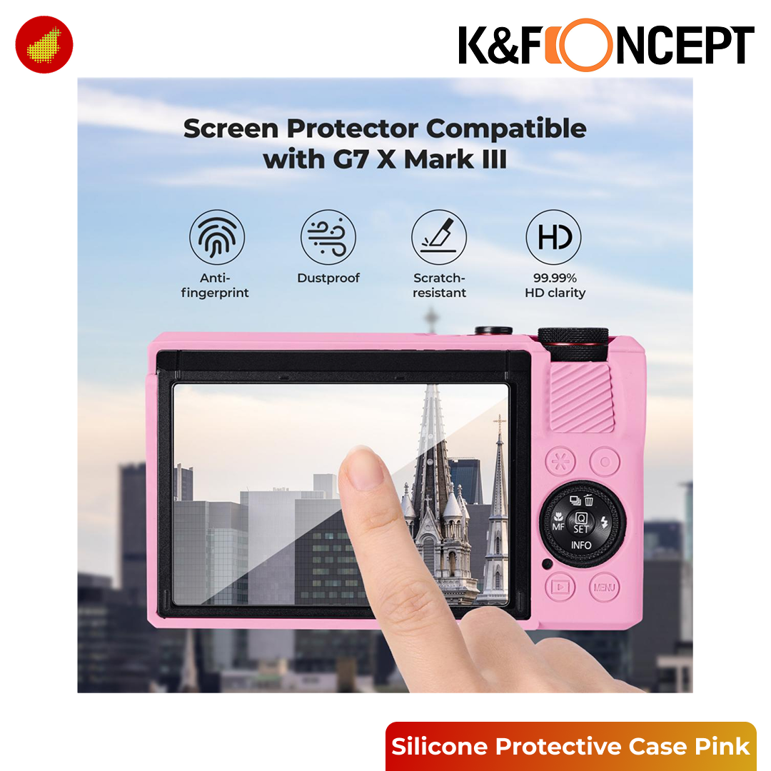 K&F Concept Canon G7X III Silicone Protective Case with Screen Protector Set - Black 228 | Pink 229 | Beige 230 | Purple 231