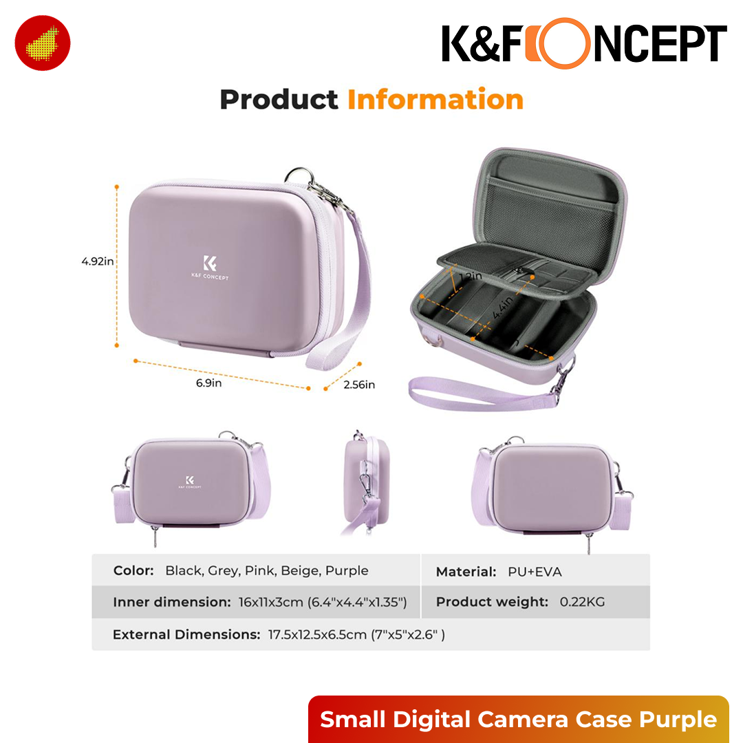 K&F Concept Small Digital Camera Case - Pink 167V2 | Purple 167V4