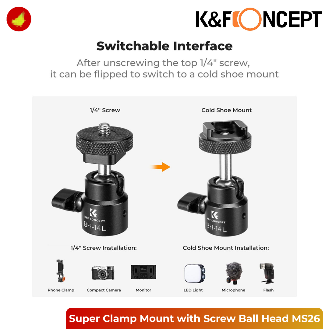 K&F Concept Super Clamp Mount with 1/4