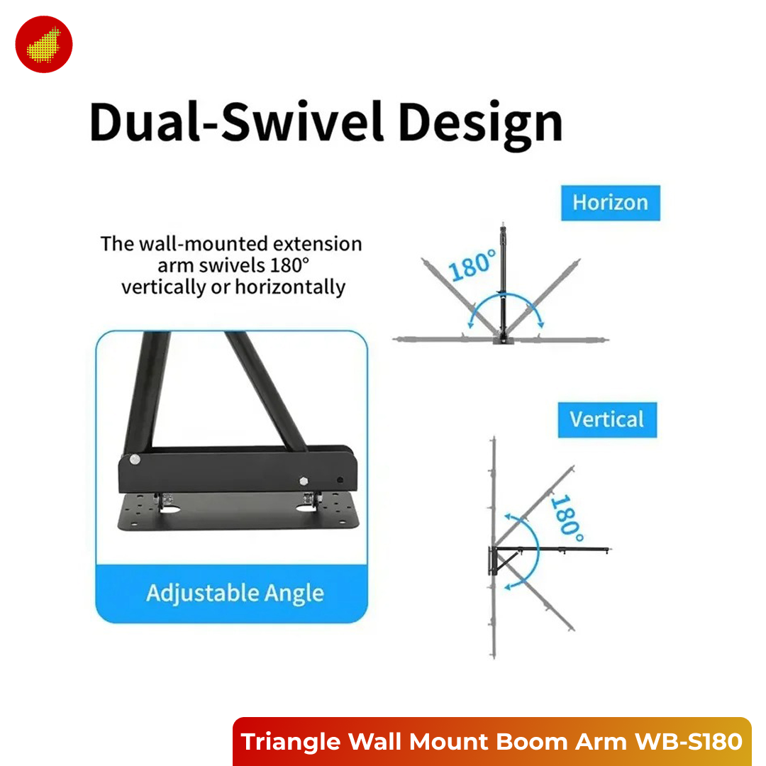 Selens Triangle Wall Mount Boom Arm Bracket for Studio Light WB-S180 - 1.3 Meter | 1.8 Meter
