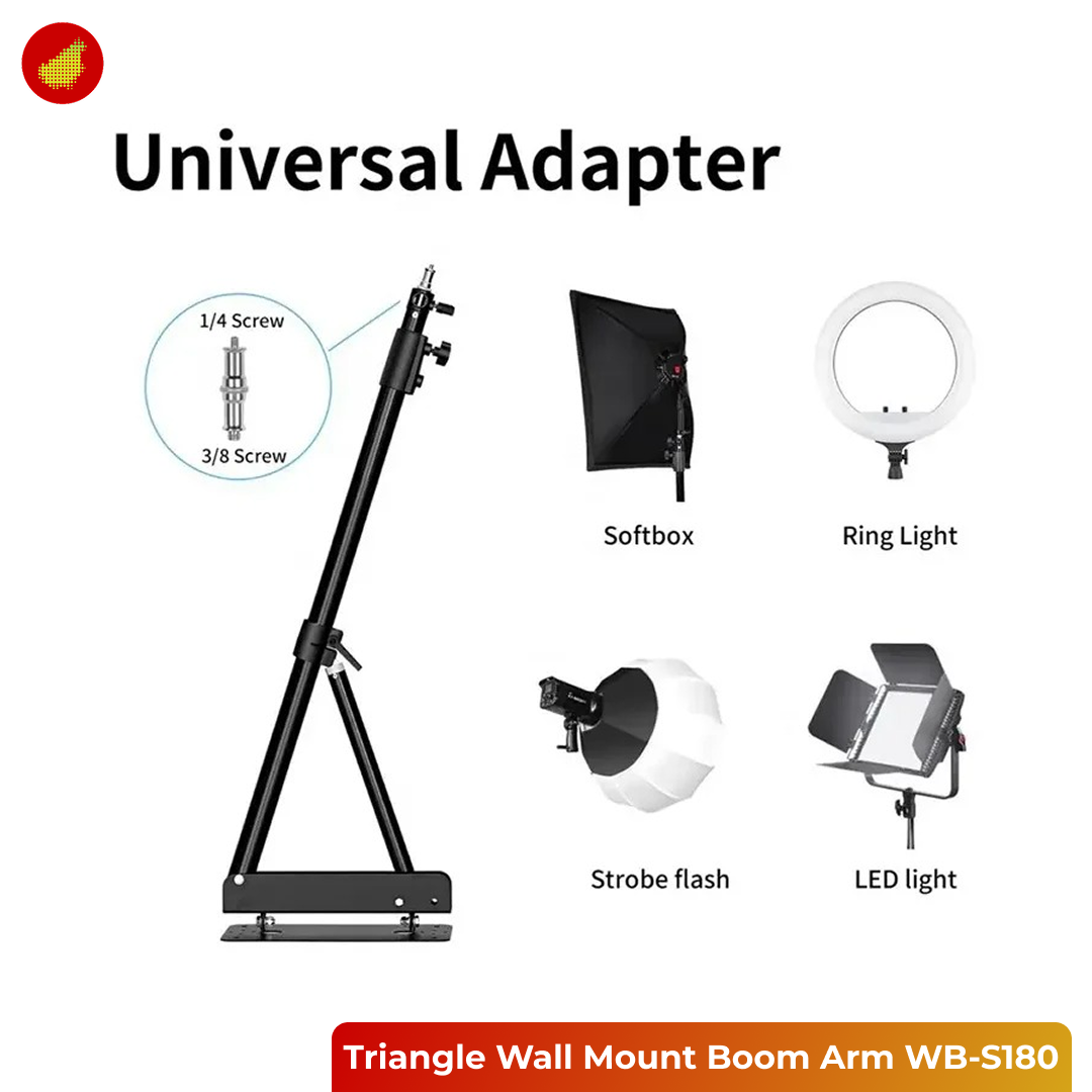 Selens Triangle Wall Mount Boom Arm Bracket for Studio Light WB-S180 - 1.3 Meter | 1.8 Meter