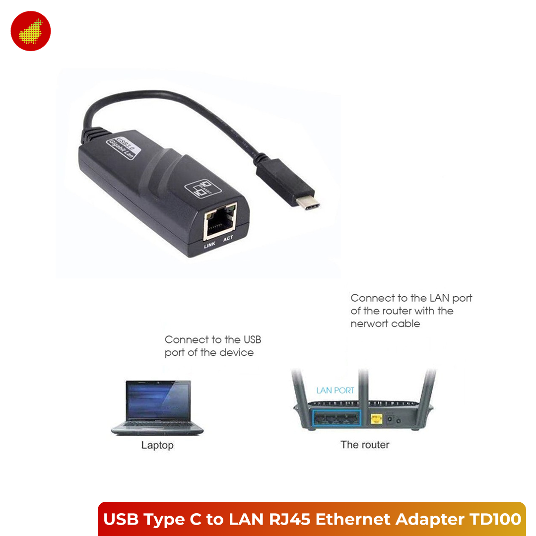 USB Type C to LAN RJ45 Ethernet Adapter 100Mbps - TD100